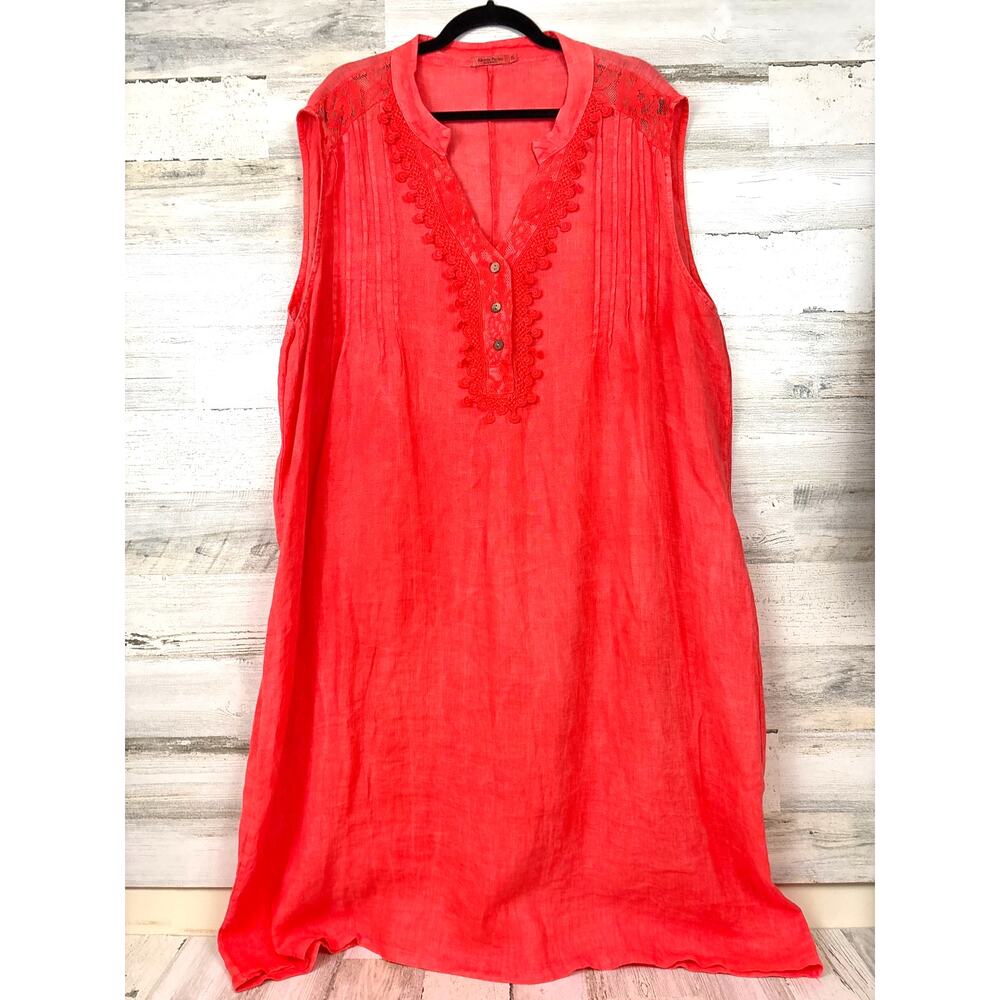Alessia Pacini Womens 2X Salmon Pink Linen Lace Tunic Shift midi Dress Italy